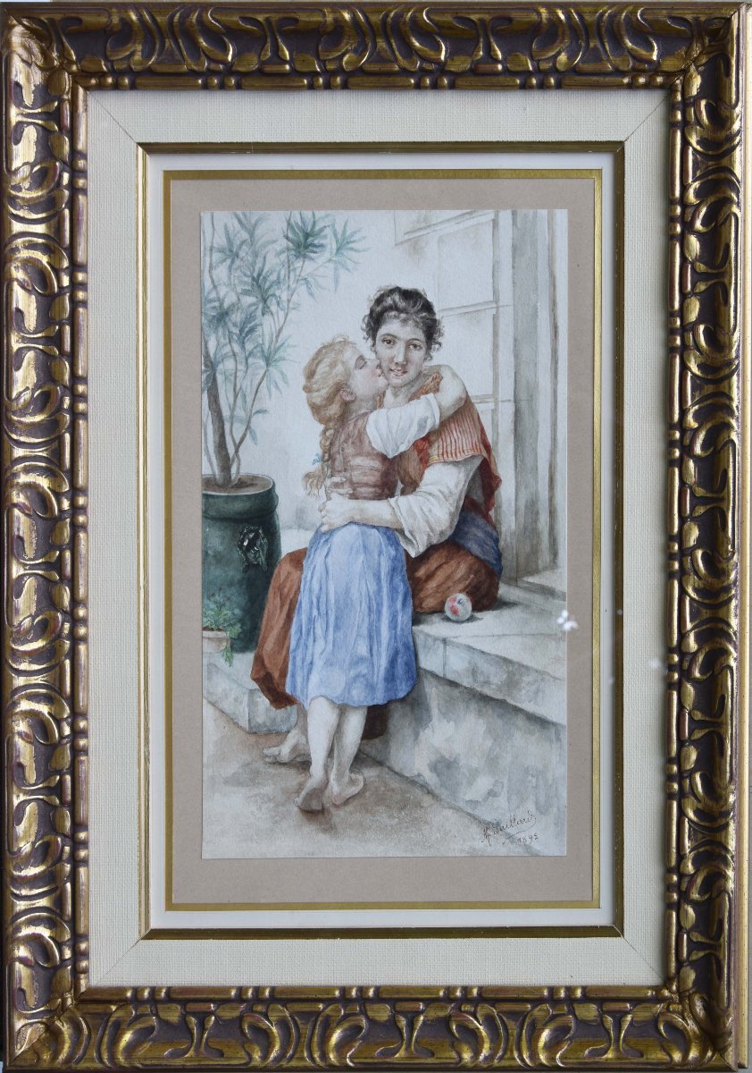 M. Saillard, “mother And Child,” 1892, Watercolor, 29x17.5